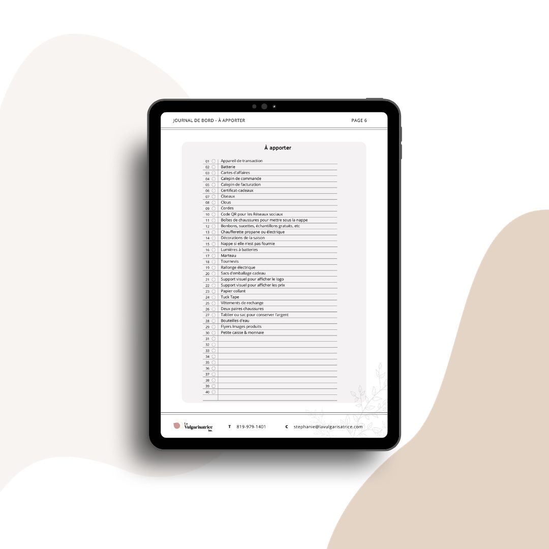 Journal de bord - Préparation aux Marchés ™